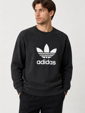 Adidas Originals Trefoil Crewneck Sweatshirt Black Men’s Large Logo Pullover